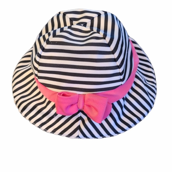 Striped baby sun hat with pink velcro tie - Picture 2 of 3